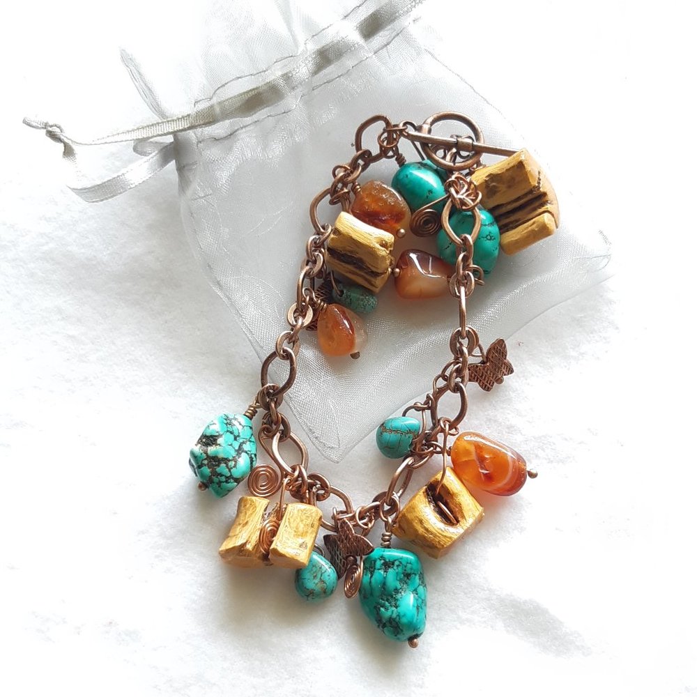 Bracelet Artisan Made with Semi Precious Stones and Pieces of Cholla Cactus Wood